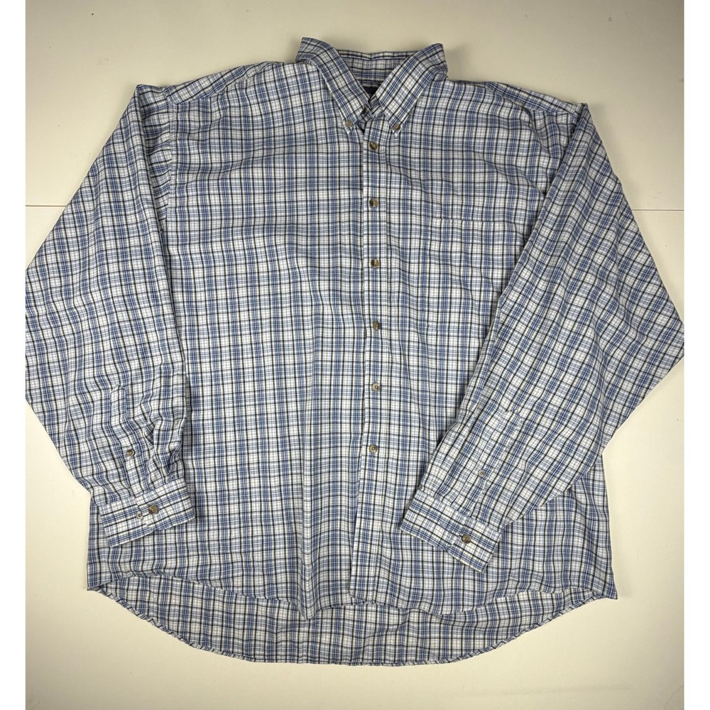 Puritan Men's Casual Button-Down Shirt Blue Plaid 2XL Polyester Cotton Long